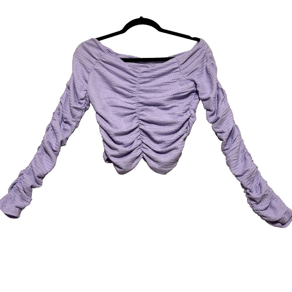 Elodie Lavender Ruched Crop Top Small Long Sleeve‎ Textured Stretch Y2K Style - Picture 2 of 6